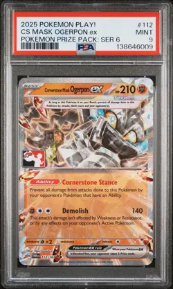 2025 POKEMON PLAY! POKEMON PRIZE PACK SERIES 6 CORNERSTONE MASK OGERPON EX PSA 9 - Image 1