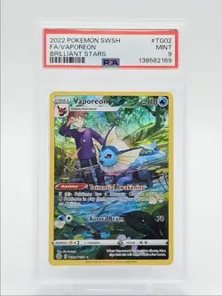 VAPOREON 2022 POKEMON BRILLIANT STARS TRAINERY GALLERY RARE TG02 PSA 9 Q4444 - Image 1