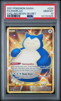 2021 POKEMON SWORD & SHIELD CHILLING REIGN SECRET #224 FULL ART/SNORLAX PSA 10 - Image 1
