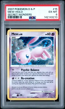 2007 POKEMON DIAMOND & PEARL SECRET WONDERS #15 MEW-HOLO PSA 6 - Image 1