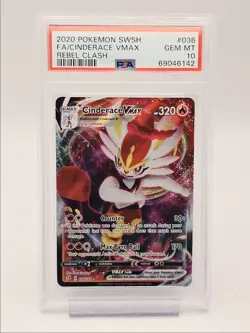 CINDERACE VMAX 2020 POKEMON SWSH REBEL CLASH RARE HOLO 036/192 PSA 10 Q1345 - Image 1