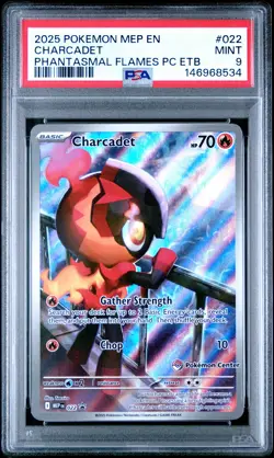 2025 POKEMON PHANTASMAL FLAMES POKEMON CENTER ETB CHARCADET PSA 9 - Image 1