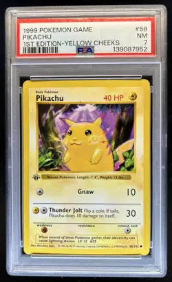 1999 Pokemon 1st Edition Pikachu #58/102 PSA 7 - Image 1