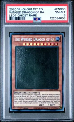 Yugioh The Winged Dragon of Ra LED7-EN000 1st Edition Ghost Rare PSA 8 NM-MT - Image 1