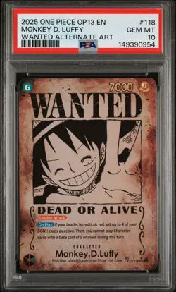 2025 ONE PIECE CARRYING ON HIS WILL WANTED ALT ART #118 MONKEY D. LUFFY PSA 10 - Image 1