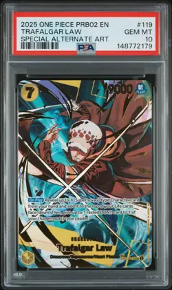 2025 ONE PIECE PRB02-SPECIAL ALTERNATE ART #119 TRAFALGAR LAW PSA 10 - Image 1