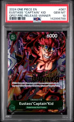 2024 ONE PIECE OP07-PRE-RELEASE-WINNER PROMOS #067 EUSTASS "CAPTAIN" KID PSA 10 - Image 1