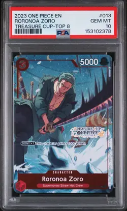 2023 ONE PIECE PROMOS TREASURE CUP 2023-TOP 8 #013 RORONOA ZORO PSA 10 - Image 1
