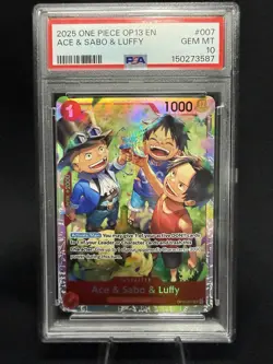 One Piece CCG Ace & Sabo & Luffy OP13-007 Super Rare Foil PSA 10 - Image 1