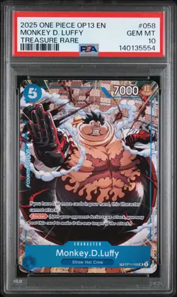 2025 One Piece OP13 EN Monkey D Luffy Treasure Rare #058 PSA 10 GEM MINT - Image 1