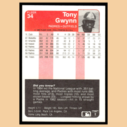 Tony Gwynn #34 1985 Fleer San Diego Padres Baseball Card MLB NM - Image 2