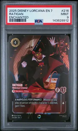 2025 DISNEY LORCANA ARCHAZIA'S ISLAND ENCHANTED RATIGAN NEFARIOUS CRIMINAL PSA 9 - Image 1