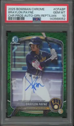 2025 Bowman Chrome BRAYLON PAYNE 1st RC Auto Green Reptilian /99 PSA 10 BIN26 - Image 1