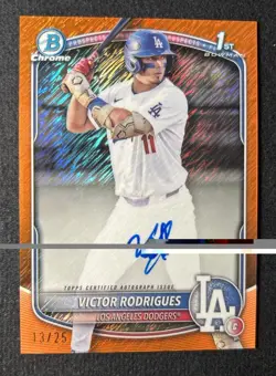 2024 1st Bowman Chrome Orange Shimmer Auto /25 Victor Rodrigues Dodgers - Image 1