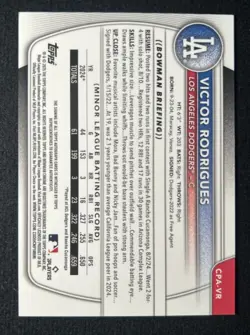 2024 1st Bowman Chrome Orange Shimmer Auto /25 Victor Rodrigues Dodgers - Image 2