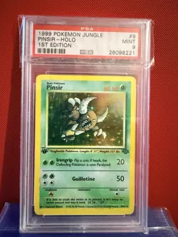 1st Edition Pokemon 1999 Pinsir 9/64 Jungle Set Holo Rare-PSA 9 w/ scratch error - Image 1
