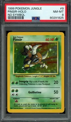 Pinsir Pokemon 1999 Jungle No Symbol Error Holo Rare 9/64 WOTC PSA 8 NM-MT - Image 1