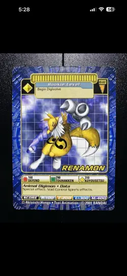 Digimon Renamon BO-169 Rookie Level Bandai 2001 English Card - Image 1
