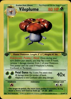 Pokemon TCG Card WOTC Vintage Wizards 1st Edition Vileplume (31) Jungle 31/64 - Image 1