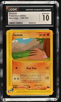 CGC 10 GEM MINT Swinub 2003 Skyridge 108/144 Pokemon Card - Image 1