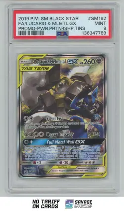 2019 Pokemon Sun & Moon Black Star Promo Full Art Lucario & Melmetal GX Tag Team - Image 1