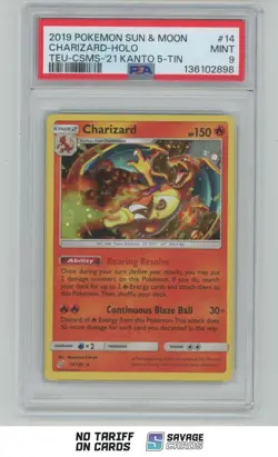 2019 Pokemon Sun & Moon Team Up Holo Charizard PSA 9 #14/181 - Image 1