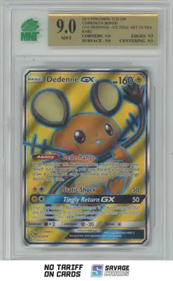 2019 Pokemon Sun & Moon Unbroken Bonds Full Art Dedenne GX MNT 9 #195/214 - Image 1