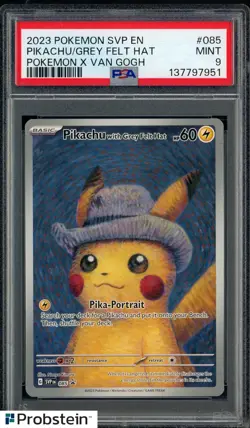 2023 Pokemon SVP EN x Van Gogh #085 Pikachu/Grey Felt Hat PSA 9 MINT - Image 1