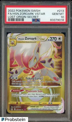 2022 Pokemon SWSH Lost Origin #213 FA/Hisuian Zoroark VSTAR PSA 10 GEM MINT - Image 1