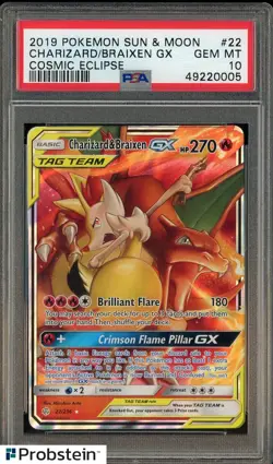 2019 Pokemon S&M Cosmic Eclipse #22 Charizard/Braixen GX PSA 10 GEM MINT - Image 1