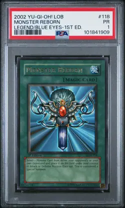 2002 YU-GI-OH! LEGEND OF BLUE EYES WHITE DRAGON 1ST EDITION MONSTER REBORN PSA 1 - Image 1