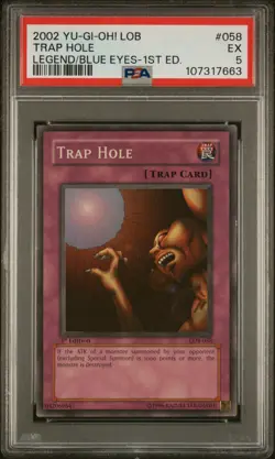 2002 YU-GI-OH! LEGEND OF BLUE EYES WHITE DRAGON 1ST EDITION #058 TRAP HOLE PSA 5 - Image 1