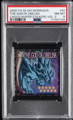 2001 YU-GI-OH! MORINAGA CHOCOLATE WAFER STICKERS VOL. 3 THE GOD OF OBELISK PSA 8 - Image 1