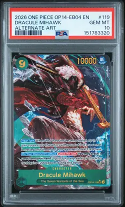 2026 ONE PIECE OP14-EB04-THE AZURE SEA'S SEVEN ALT ART DRACULE MIHAWK PSA 10 - Image 1