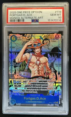 2025 One Piece Portgas D. Ace Secret Rare Manga Alt Art #OP13-119 PSA 10 - Image 1