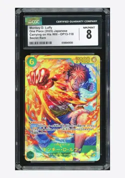 One Piece CGC 8 Monkey D. Luffy SEC 2025 OP13-118 OP13 Japanese - Image 1