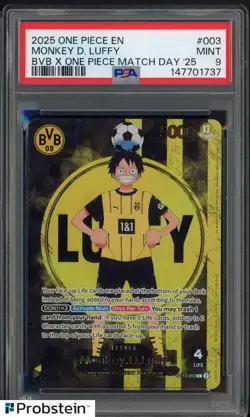 2025 ONE PIECE PROMOS BVB X ONE PIECE MATCH DAY 2025 003 MONKEY D. LUFFY PSA 9 - Image 1