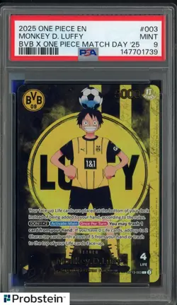 2025 ONE PIECE PROMOS BVB X ONE PIECE MATCH DAY 2025 003 MONKEY D. LUFFY PSA 9 - Image 1