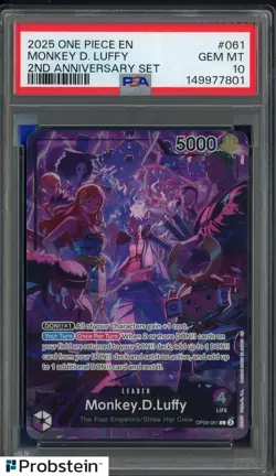 2025 One Piece EN 2nd Anniversary Set #061 Monkey D. Luffy PSA 10 GEM MINT - Image 1
