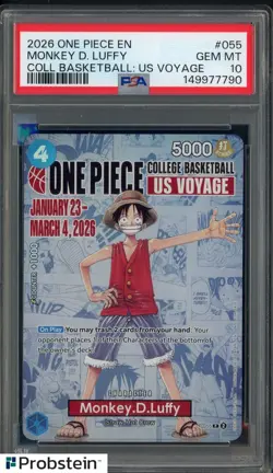 2026 One Piece EN College Basketball US Voyage #055 Monkey D Luffy PSA 10 - Image 1
