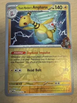 Pokemon Destined Rivals Team Rocket's Ampharos 074/182 Reverse Holo Card NM - Image 1