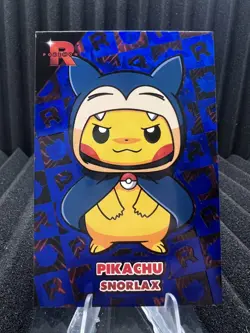Pikachu Snorlax Poncho - Blue Holo Box Hit - Team Rocket Card Database - Pokemon - Image 1