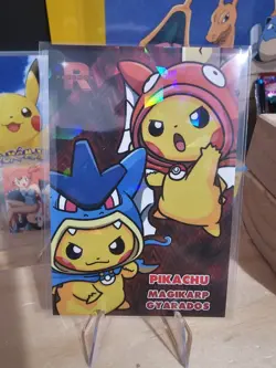 Pikachu Poncho Magikarp & Gyarados - Cracked Ice Holo- Team Rocket Card Database - Image 1