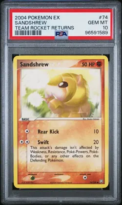 2004 Pokemon EX Team Rocket Returns # 74 Sandshrew PSA 10 Card! GEM MINT! Pop 19 - Image 1