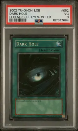 2002 YU-GI-OH! LEGEND OF BLUE EYES WHITE DRAGON 1ST EDITION #052 DARK HOLE PSA 3 - Image 1