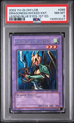 2002 YU-GI-OH! LOB-1ST EDITION #086 DRAGONESS THE WICKED KNIGHT PSA 8 - Image 1