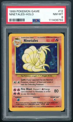 1999 POKEMON GAME HOLO NINETALES PSA 8 NM-MT #12/102 - Image 1