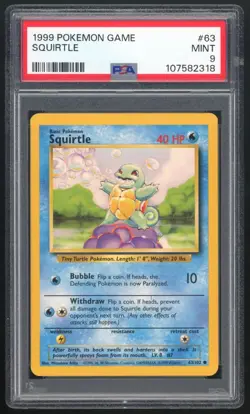 1999 POKEMON GAME SQUIRTLE PSA 9 MINT #63/102 - Image 1