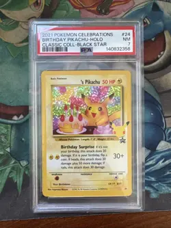 Birthday Pikachu Celebrations Black Star Holo Pokemon Card WOTC Near Mint PSA 7 - Image 1