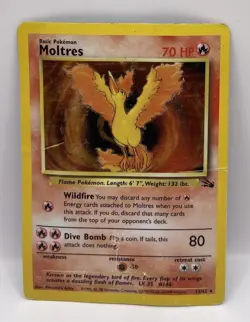 Pokemon Moltres Fossil Holo Rare 12/62 70 HP Wizards of the Coast HP - Image 1